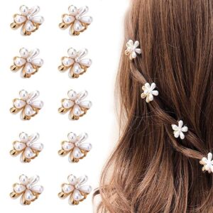 10 Pcs Small Mini Pearl Claw Clips with Flower Design, Sweet Artificial Bangs Clips Decorative Hair Accessories for Women Girls