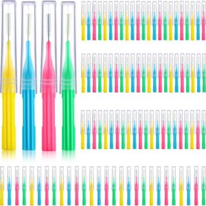 100 Pieces Braces Brush for Cleaner Interdental Brush Toothpick Dental Flossing Head Oral Hygiene Flosser Tooth Cleaning Tool (Light Blue, Pink, Yellow, Light Green)