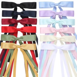 12 PCS Hair Bows for Women, Hair Ribbon with Long Tail Bowknot Hair Clips for Women Girls, Hair Barrettes with Bow Accessories (12 Color mixing)