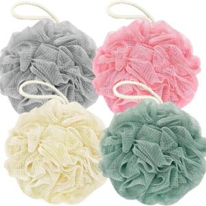 Shower Loofah Bath Sponge, 60G Loofah Exfoliating Body Scrubber, 4 Color Mesh Shower Pouf Balls for Body Wash (Ice Cream)