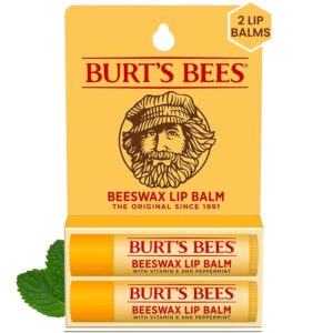 Burt’s Bees Lip Balm – Original Beeswax, Lip Moisturizer With Responsibly Sourced Beeswax, Tint-Free, Natural Origin Conditioning Lip Treatment, 2 Tubes, 0.15 oz.