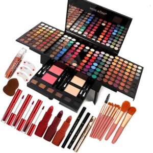 190 Colors Makeup Pallet,Professional Makeup Kit for Women Full Kit,All in One Makeup Sets for Women&Beginner,include Eyeshadow,Lipstick,Compact Powder,Eyeliner,Concealer(004-Black)