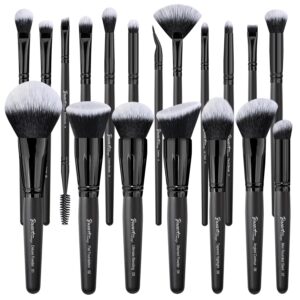 19Pcs ULTRA SOFT Black labeled DENSE HAIR Makeup Brushes set Contains large powder Flat Foundation Ultimate Blending Make up Brush set Blush Face Brush Concealers contour Eyeshadow