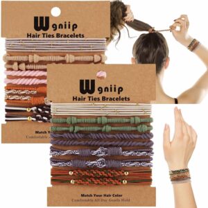 20 Boho Hair Ties in 5 Styles, 10 Colors – Cute Bracelets for Thin and Thick Hair, No Damage Elastics