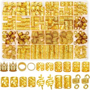 220 Pcs Gold Hair Jewelry for Braids, Loc Jewelry for Hair Dreadlock, Hair Charms for Women, Metal Gold Braids Rings Cuffs Clips for Dreadlock Accessories Hair Braids Jewelry Decorations