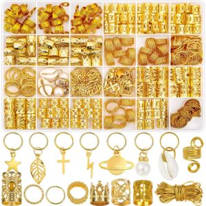 259 Pcs Hair Jewelry for Braids, Loc Jewelry for Hair Dreadlock for Women, Metal Gold Rings Cuffs Clips for Dreadlock Accessories Hair Braids Jewelry Decorations