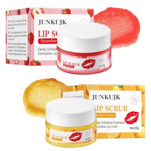 2PCS Strawberry & Orange Conditioning Lip Scrub Kit,Moisturizing Lip Sleeping Mask Long Lasting Hydrating Lip Scrubber Exfoliator Lip Care Products for Men & Women