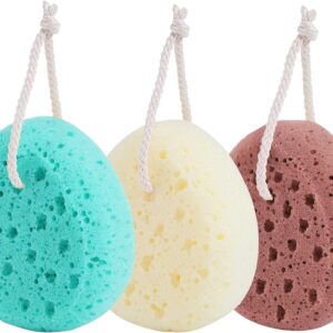 3 Pcs Bath Sponge for Women, Men, Teenager, Body Wash Sponges Loofah Body Scrubber, 3 Colors & Large Size Shower Pouf Cleaning Loofahs for Shower Exfoliating