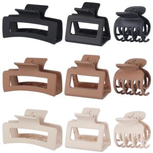 3 Style Hair Claw Clips 9 pcs Medium Claw Clips Hair Clips for Women Rectangle Claw Clips for Thick Hair Square Hair Clips for Thin Hair Accessories for Women – Brown