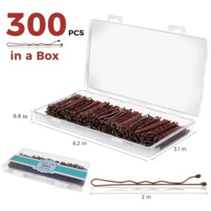 300 Pcs Bobby Pins Brown, EWAGOA Brown Hair Pins for Women Girls and Kids, Invisible Wave Hair clips Bulk with Storage box, Pain-Free Hairpins（2 Inch Brown）