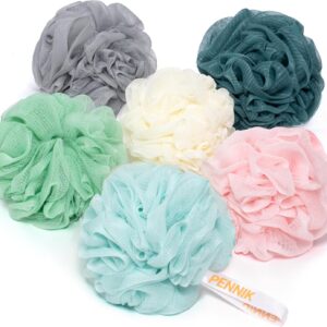 6 Pack Bath Sponge Shower Loofahs 60g Loofa Sponge Shower Balls, Mesh Loofahs Sponge Exfoliating Body Scrubber Bathroom Accessories for Women & Men – 6 Colors Bath Shower Loofahs Puff Pack