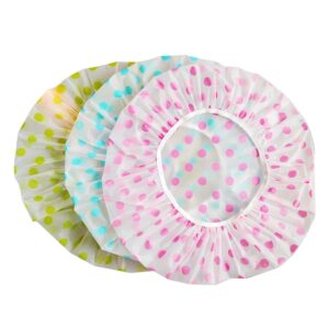 6 Pieces Waterproof EVA Plastic Shower Cap,Elastic Reusable Bathing Cap,Beauty Salon Spa Lace Elastic Band Flower Printed Hat Environmental Protection Hair Bath Caps