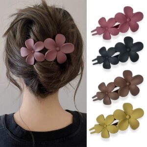 AIUPUOC Flower Hair Clips Matte French Hair Barrette Black Floral Hairpins Hair Claw Clips Non-Slip Hair Clamps Grab Elegant Hair Accessories for Women Girls Wedding Summer Party Hair Decorations 4Pcs