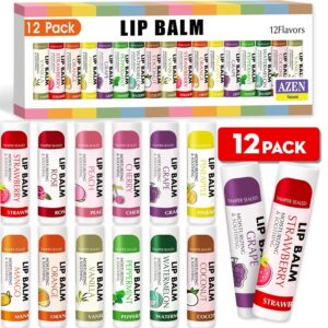 AZEN 12 Pack Lip Balm, Natural Lip Balm Bulk, Lip Care Product, Moisturizing Lip Balm for dry cracked lips – 12 Flavors