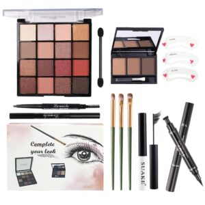 All in One Makeup Kit For Girls – 16 Colors Naked Eyeshadow Palette, 3Pcs Makeup Brushes, Waterproof Eyeliner Pencil, Eyebrow Powder,Eyebrow Pencil,Mascara, Women and Beginners Teens Makeup Gift Set