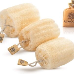 Almooni Egyptian Loofah Exfoliating Body Scrubber, Natural Real Egyptian Shower Loofah Sponge Body Scrubber for Women and Men, for Body and Face That Will Get You Clean – 3 Count (1 Pack)