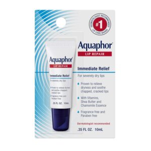 Aquaphor Lip Repair Ointment – Long-lasting Moisture to Soothe Dry Chapped Lips – .35 fl. oz. Tube