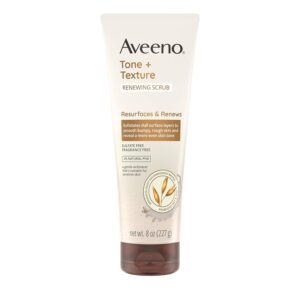 Aveeno Fragrance-Free Body Scrub for Smoother, More Even Skin Tone – Prebiotic Oat Formula for Sensitive Skin, Exfoliating and Renewing, 8 oz