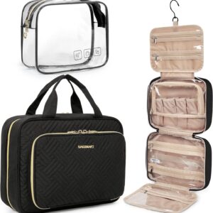 BAGSMART Toiletry Bag Hanging Travel Makeup Organizer with TSA Approved Transparent Cosmetic Bag Makeup Bag for Full Sized Toiletries, Large-Blck