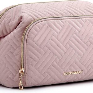 BAGSMART Travel Makeup Bag, Cosmetic Bag Make Up Organizer Case,Large Wide-open Pouch for Women Purse for Toiletries Accessories Brushes