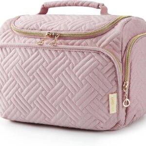 BAGSMART Travel Toiletry Bag, Large Wide-open Travel Bag for Toiletries, Makeup Cosmetic Travel Bag with Handle, Pink-M