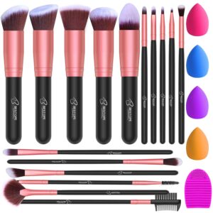 BESTOPE PRO 16Pcs Makeup Brushes Set, 4Pcs Beauty Blender Sponge Set and 1 Brush Cleaner, Premium Synthetic Foundation Brushes Blending Face Powder Eye Shadows Make Up Brushes Kit, Rose Gold