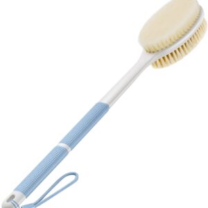 Back Scrubber Anti Slip for Shower,Shower Brush Long Handle with Stiff and Soft Bristles,Body Exfoliator for Bath or Dry Brush(Blue)