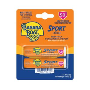 Banana Boat Sport Ultra SPF 50 Lip Sunscreen Twin Pack | SPF Lip Balm Pack, Banana Boat Lip Balm SPF 50, Oxybenzone Free Sunscreen, Lip Sunblock, Travel Size Sunscreen for Lips, 2 Pack