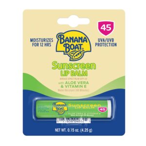 Banana Boat Sunscreen Lip Balm SPF 45 with Aloe Vera & Vitamin E, 0.15oz | Lip SPF, Aloe Vera Lip Balm with SPF, Vitamin E Lip Balm, Moisturizing Lip Balm, Lip Sunblock, Travel Sunscreen, 0.15oz