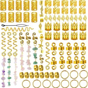 Belinreli 83 PCS Hair Jewelry for Women Braids Gold Loc Jewelry for Hair Dreadlocks Accessories Hair Decoration Hair Coils Rings Hair Cuffs Clips Hair Jewelry Decorations for Men Girls Boys Unisex