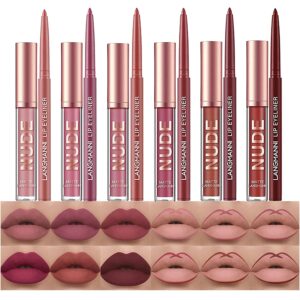 BestLand 12Pcs Matte Liquid Lipstick + Lip Liner Pens Set, One Step Lips Makeup Kits Pigment Velvety Nude Lip Stain Waterproof Long Wear Lip Gloss Make up Gift Set (Set A)