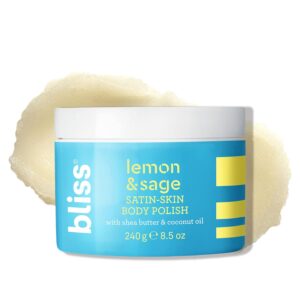 Bliss Satin-Skin Body Polish – Lemon and Sage – Body Scrub with Shea Butter and Coconut Oil – 8.5 Oz – Smoothing and Balancing Skincare – All Skin Types – Vegan & Cruelty-Free