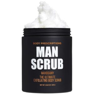 Body Prescriptions Body Scrub for Men- Ultimate Exfoliating Scrub Infused with Mahogany, Men’s Body Wash in Jar with Twist Top, 21 oz, For All Skin Types