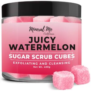 Body Scrub Exfoliator – 12oz WATERMELON Sugar scrub cubes w/Mango Butter & Shea butter- Ultra Hydrating & Moisturizing – All Natural & Organic for all body exfoliation- For hands, arms legs, elbow