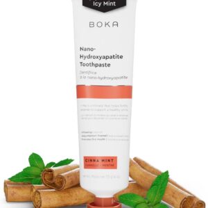 Boka Fluoride Free Toothpaste- Nano Hydroxyapatite, Remineralizing, Sensitive Teeth, Whitening – Dentist Recommended for Adult, Kids Oral Care – Cinnamon Mint Flavor, 4 Fl Oz 1Pk – US Manufactured