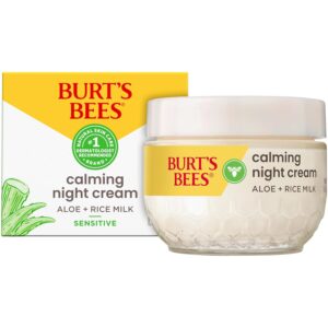 Burt’s Bees Gentle Night Cream Moisturizer for Face & Sensitive Skin – Made with Aloe Vera & Rice Milk to Soothe Skin, Dermatologist Tested (1.8 oz)