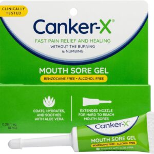 Canker-X Mouth Sore Gel, Fast Pain Relief & Healing for Canker Sores, Cheek Bites and Oral Abrasions, Oral Pain Relief Gel, Benzocaine Free and Alcohol Free, Adults and 6 Years +, 0.28 fl oz