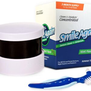 Care Kit, Denture, Retainer & Aligner Care and Cleaning Bundle with Ultrasonic Denture & Retainer Cleaner, Brush, Denture Cleaning Solution, and Informational Brochure, Pack of 3