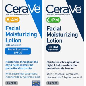 CeraVe Day & Night Face Lotion Skin Care Set | Contains AM with SPF 30 and PM Face Moisturizer | Fragrance Free