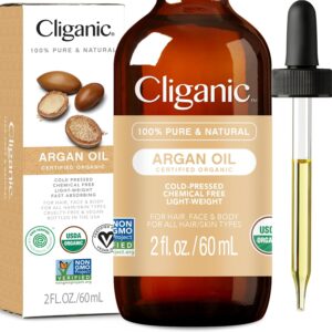 Cliganic Organic Argan Oil, 100% Pure – for Hair, Face & Skin | Cold Pressed Carrier Oil