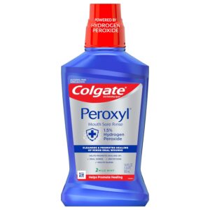 Colgate Peroxyl Antiseptic Mouthwash and Mouth Sore Rinse, 1.5% Hydrogen Peroxide, Mild Mint – 500ml, 16.9 Fluid Ounces