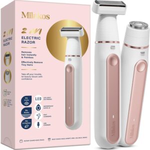 Electric Bikini Trimmer for Women: 2-in-1 Electric Razor Shaver for Hair Removal from Pubic Area Face Legs – Rechargeable Waterproof