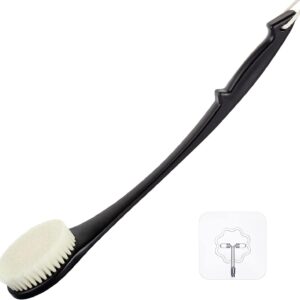 Exfoliating Shower Brush, Bath Body Brush, Never Mold Back Brush Long Handle for Shower, 17 Inches Dry Brushing Body Brush or Wet Brush with Moderate Bristles (17″ Black)