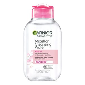 Garnier Micellar Cleansing Water, All-in-1 Makeup Remover and Facial Cleanser, For All Skin Types, 3.4 Fl Oz (100mL), 1 Count (Packaging May Vary)