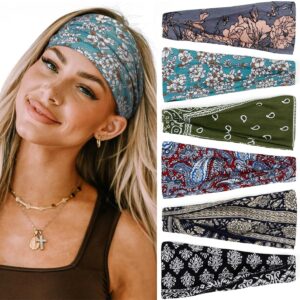 Headbands for Women Boho Elastic Hairbands for Women’s Hair Non Slip Wide Thick Head Band Fashion Soft Fabric Woman Headbands Short Hair Accessories for Women 6 Pack