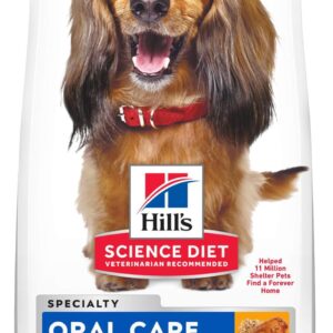 Hill’s Science Diet Oral Care, Adult 1-6, Plaque & Tartar Buildup Support, Dry Dog Food, Chicken, Rice, & Barley, 4 lb Bag