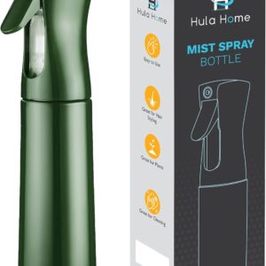 Hula Home Continuous Spray Bottle for Hair (10.1oz/300ml) Empty Ultra Fine Plastic Water Mist Sprayer – For Hairstyling, Cleaning, Salons, Plants, Essential Oil Scents & More – Green