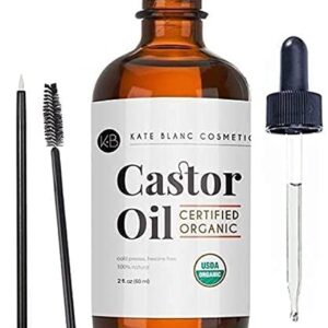 Kate Blanc Cosmetics Castor Oil (2oz), USDA Certified Organic, 100% Pure, Cold Pressed, Hexane Free. Stimulate Growth for Eyelashes, Eyebrows, Hair. Skin Moisturizer & Hair Treatment Starter Kit