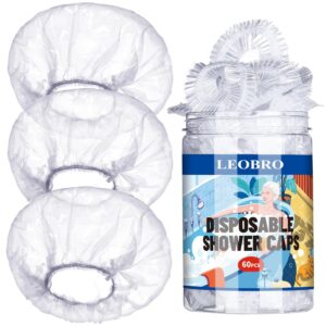 LEOBRO Disposable Shower Caps, Shower Cap, 60PCS Shower Caps for Women Disposable, Clear Plastic Shower Caps Disposable, Plastic Hair Caps for Shower, Hair Treatment, Travel, Regular Size 17.3 INCH