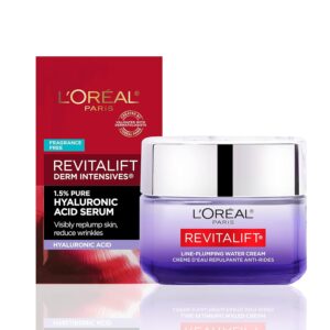 L’Oreal Paris Revitalift Moisturizer, Hyaluronic Acid Water Cream with Ceramides, Deeply Hydrating, Fragrance Free 1.7 oz + Serum Sample